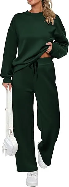 Women's Fashion Individual Casual Wide Leg Suit Dark Green - Shop at LoveMi