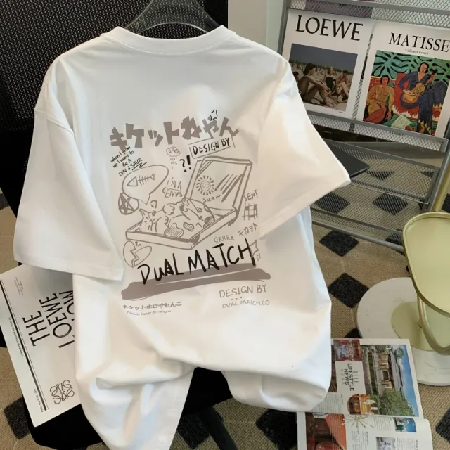 Summer Retro Cartoon Print Short Sleeve T shirt Top White 1 - Shop at LoveMi
