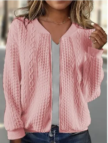 Women's Jacquard Long Sleeve Casual Short Coat Pink - Shop at LoveMi