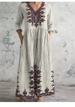 Loose Fashion Premium V-neck Print Dress - 15 Style - View 1