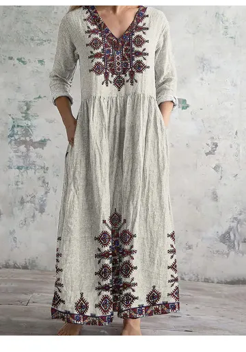 Loose Fashion Premium V neck Print Dress 15 Style - Shop at LoveMi
