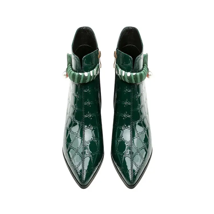 Pointed-toe, Chunky-heeled Ankle-length Boots With A Mid-height Heelstylish Patent Leather