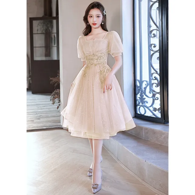 New Birthday Banquet Party Elegant Socialite Host Fairy Slim Evening Dress For Women Light Champagne Color Short - Shop at LoveMi