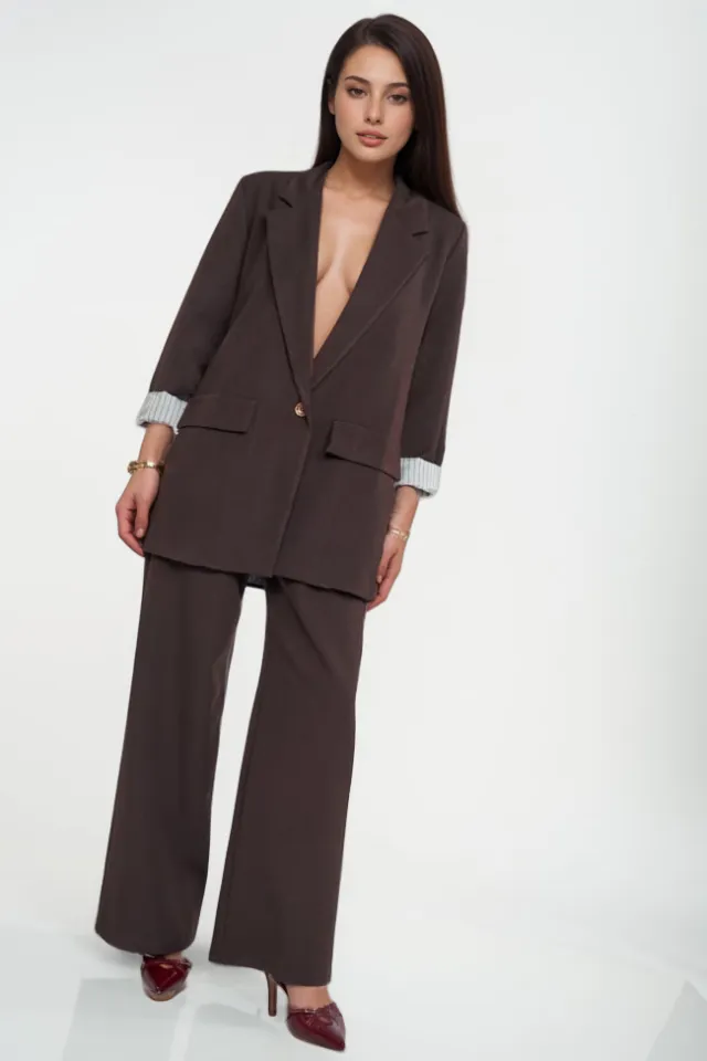 Autumn And Winter Women's Casual Long sleeve Lapel Blazer Suit Brown - Shop at LoveMi