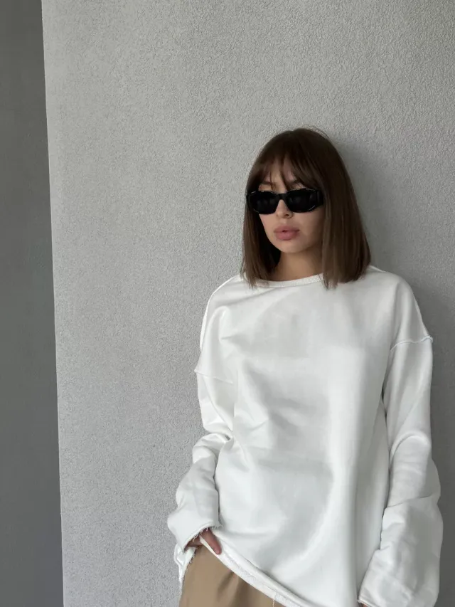 Casual Solid Color Round Neck Long Sleeve Sweatshirt White - Shop at LoveMi