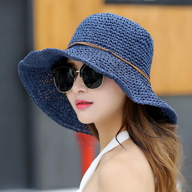 Women's Fresh Hand woven Japanese Foldable Straw Hat Navy Blue - Shop at LoveMi