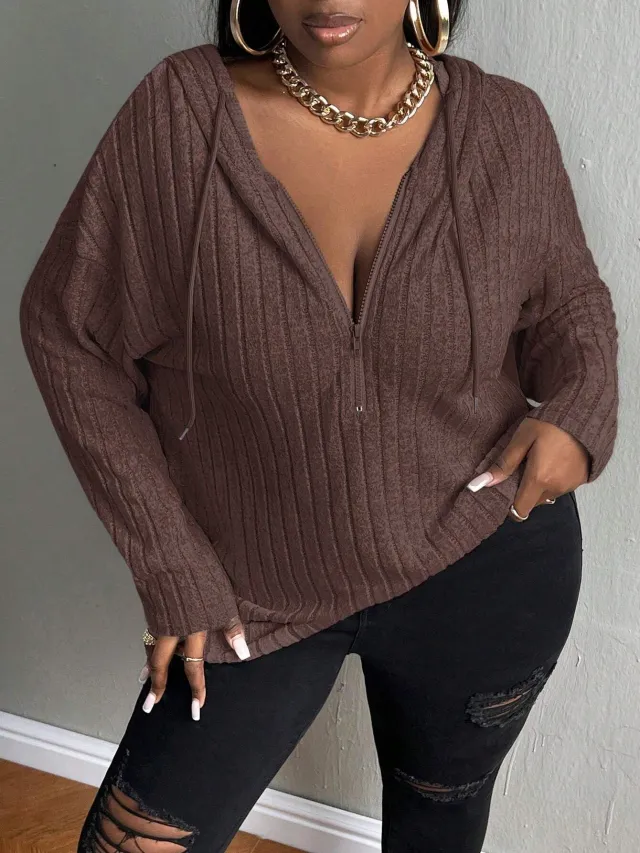 Women's Fashion Personalized Hooded Zipper Top Brown - Shop at LoveMi