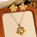 Stainless Steel Heart Bow Flower Necklace And Earrings Set view 25
