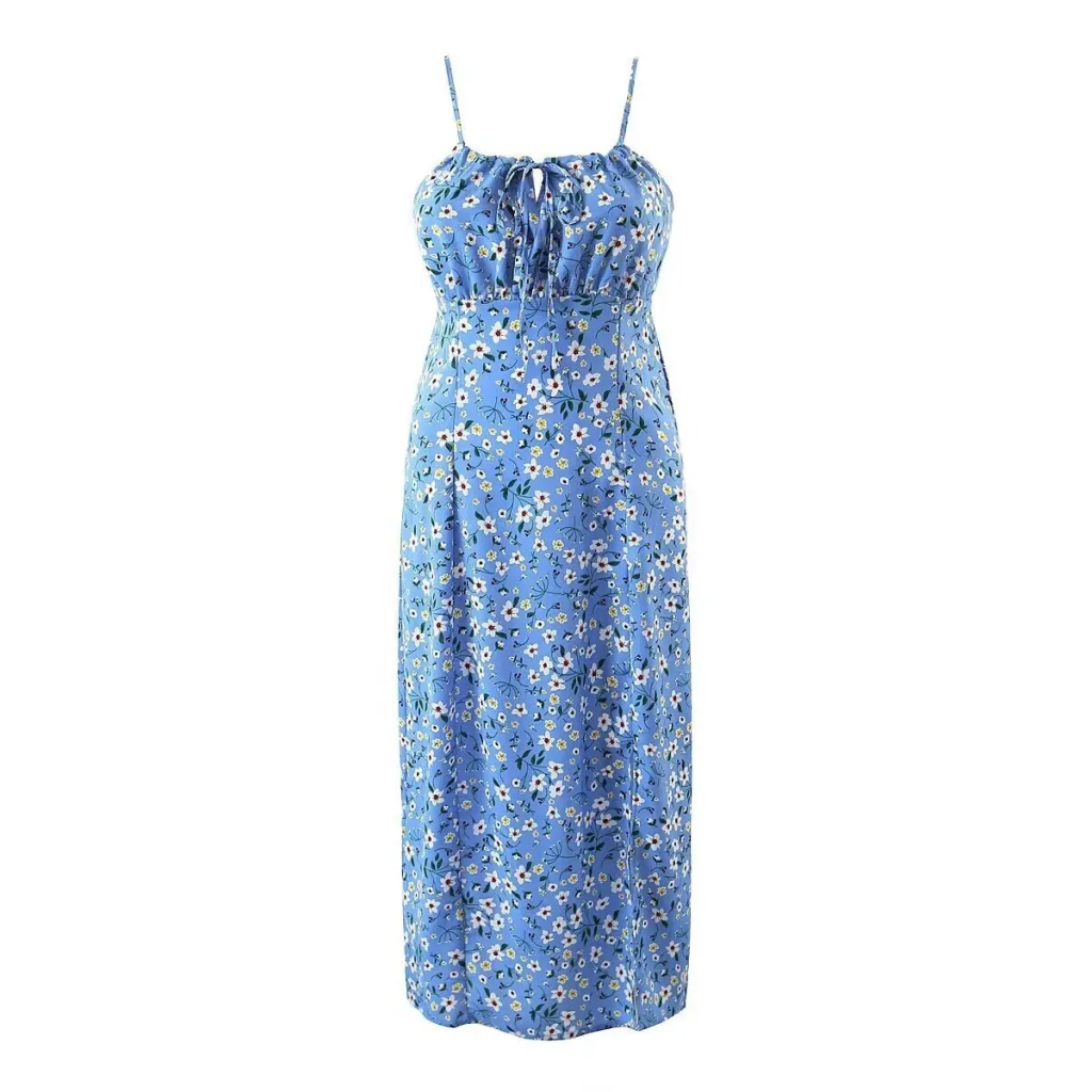 Women's Stylish And Mature Printed Split High-slit Camisole Dress - Printing