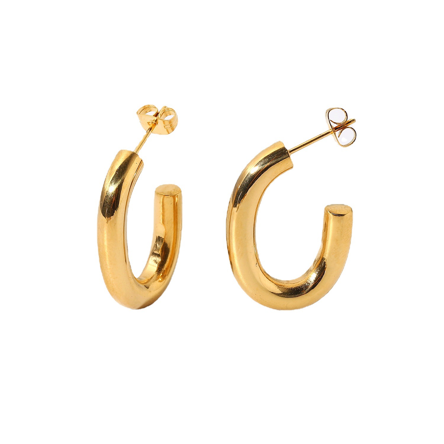 18K Gold Plated Stainless Steel C- Shaped Earrings