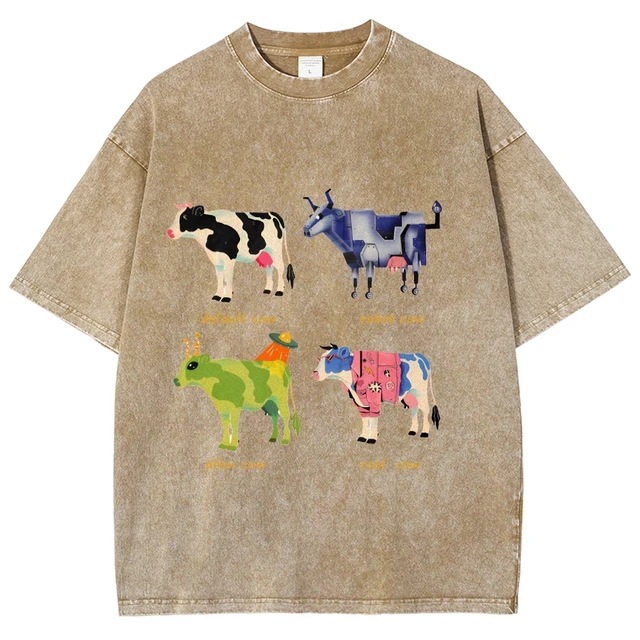 Mens Retro Cotton Funny Cow Streetwear Printed Top