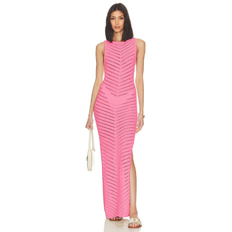 Sleeveless Knitted Bodycon Sexy Sheath Dress Pink - Shop at LoveMi