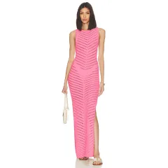 Sleeveless Knitted Bodycon Sexy Sheath Dress - Pink - View 1
