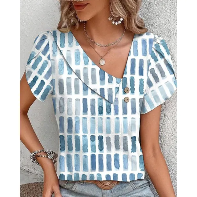 Casual Diagonal Collar Short sleeved T shirt T01 Style - Shop at LoveMi