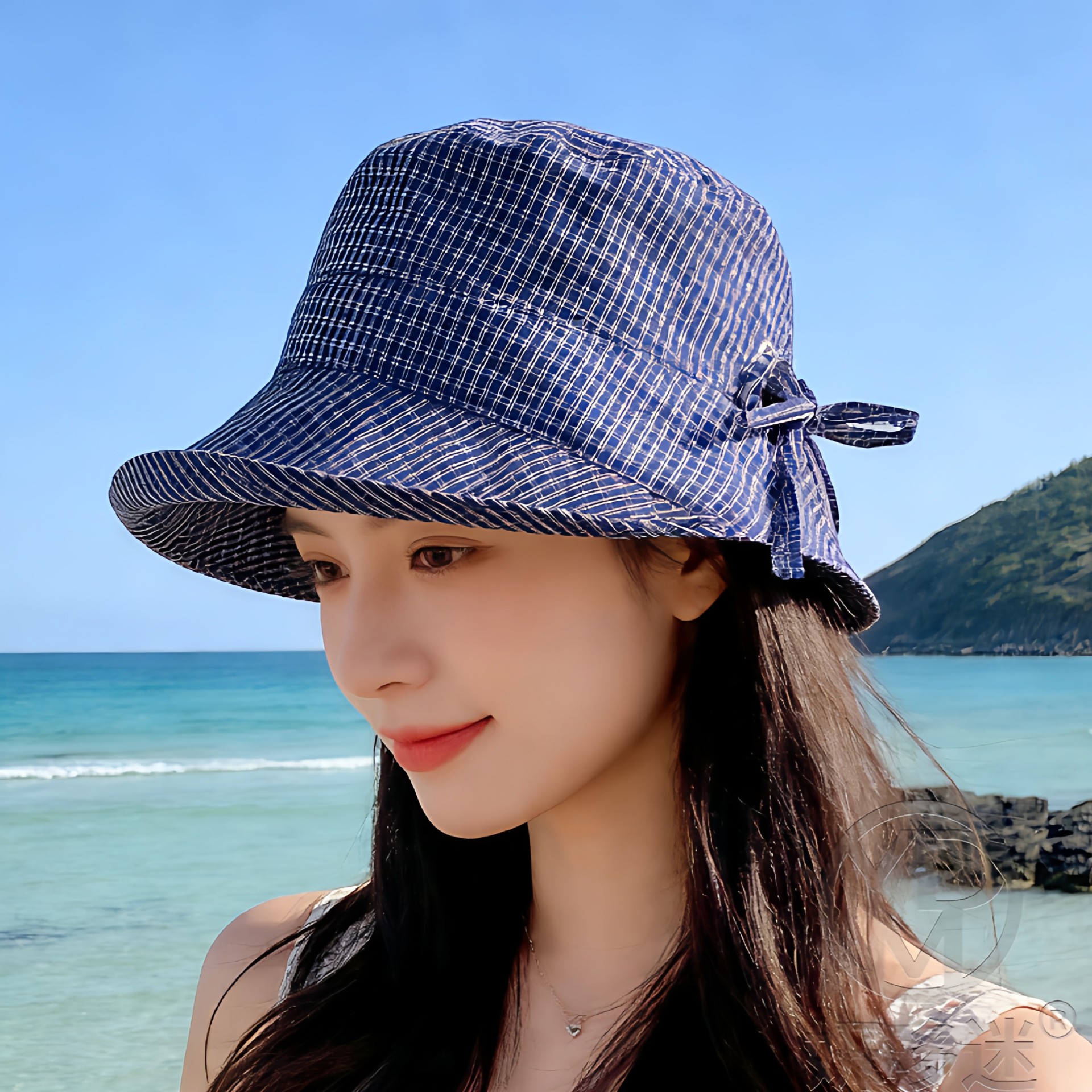 Curved-brim Plaid Fisherman Womens Vacation Sun Hat