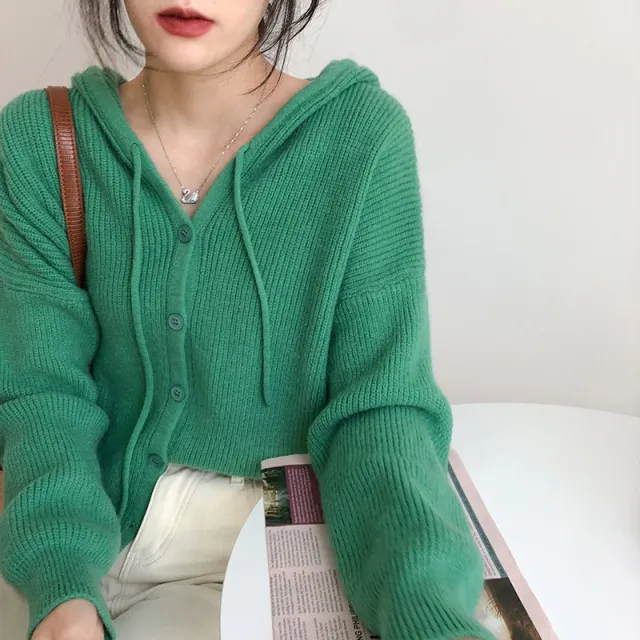 Hooded Sweater Women's Design Long Sleeve Wear Soft Glutinous Green - Shop at LoveMi