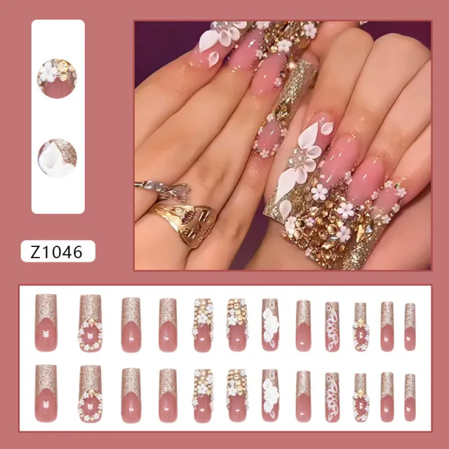 French Gold Pile Rhinestone Fake Nail Patch Detachable Z1046 Flash Galaxy - Shop at LoveMi
