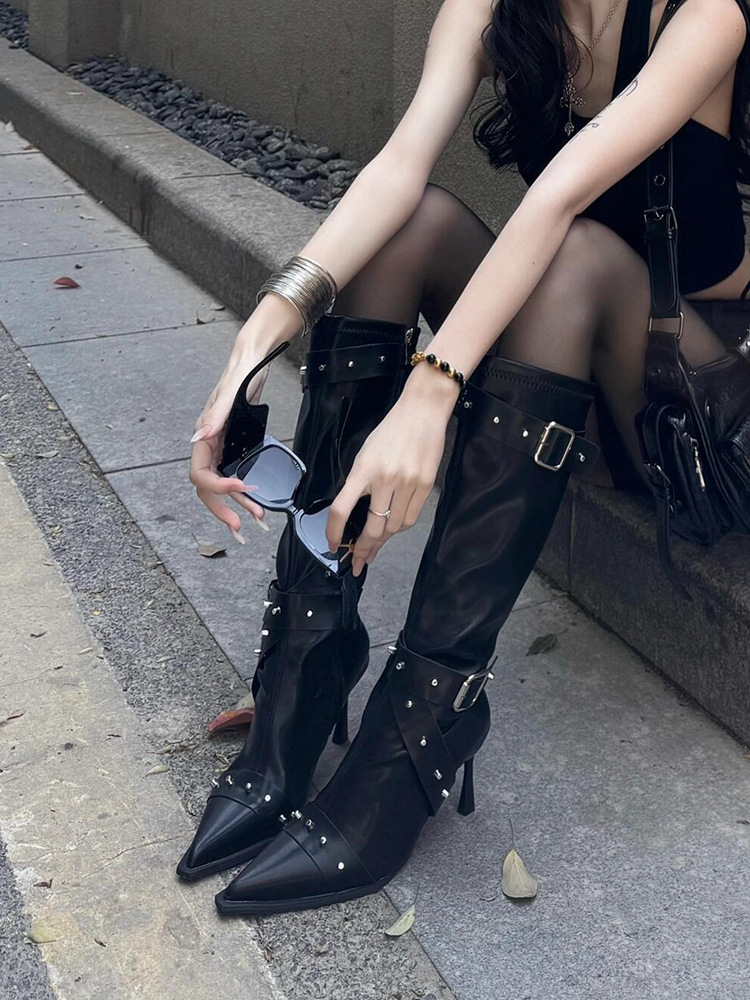Women's All-Match Belt-Buckle Long Boots 16 9ddc2f5d bead 4424 9440 83620ea82cbf