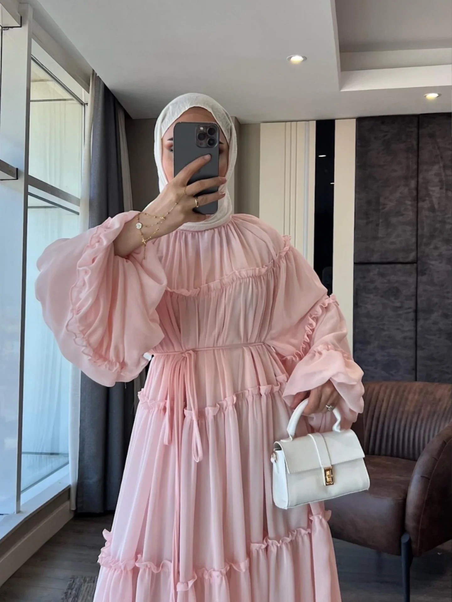 Lace-Trim Long-Sleeve Tiered Maxi Dress — product details and sizing image 4