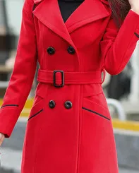 19 Autumn And Winter New Korean Style Coat Double breasted Mid length Slim Fit Fashion Coat Women's Clothing Red - Shop at LoveMi