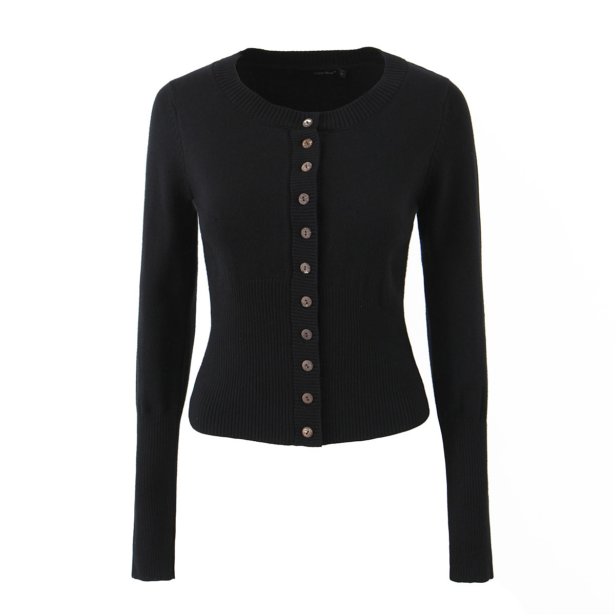 Slim Breasted Knitted Cardigan High Waist Leather Ring Pleated Skirt Black Cardigan 6510 - Shop at LoveMi