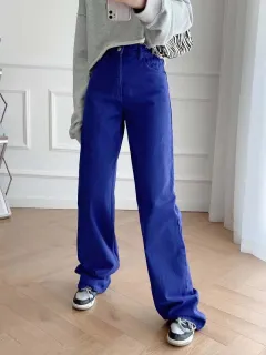 Women's High Waist Colorful Jeans Loose Slimming Wide Leg Pants - Blue And Purple - View 1