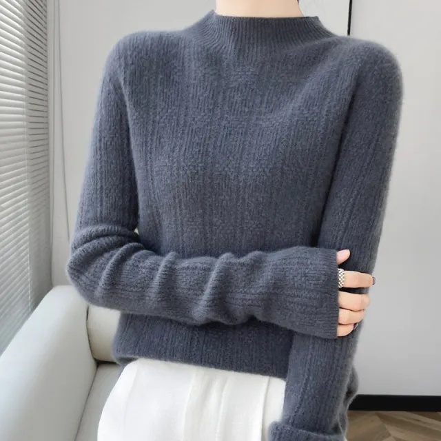 Pure Wool Turtleneck Sweater Seamless Simple Gray - Shop at LoveMi