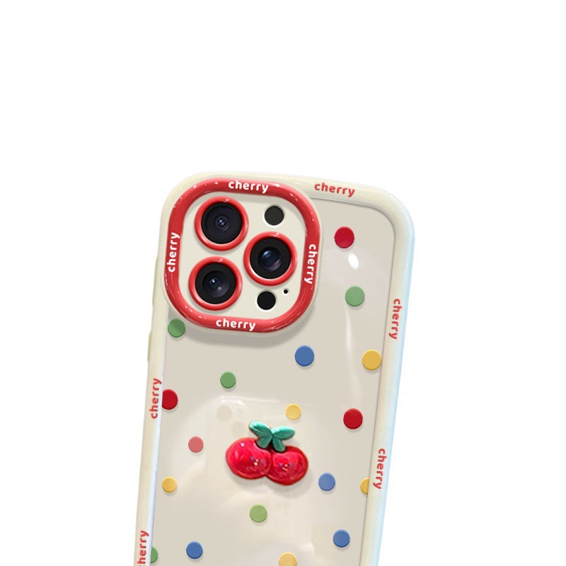 Phone Case With Lanyard Premium Feel Colorful Polka Dots And Cherries 5