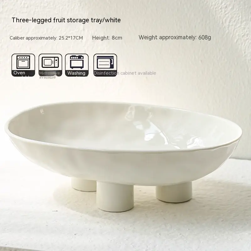 Porcelain Modern Minimalist Creative Handmade Ceramic Three Feet High Foot Fruit Plate
