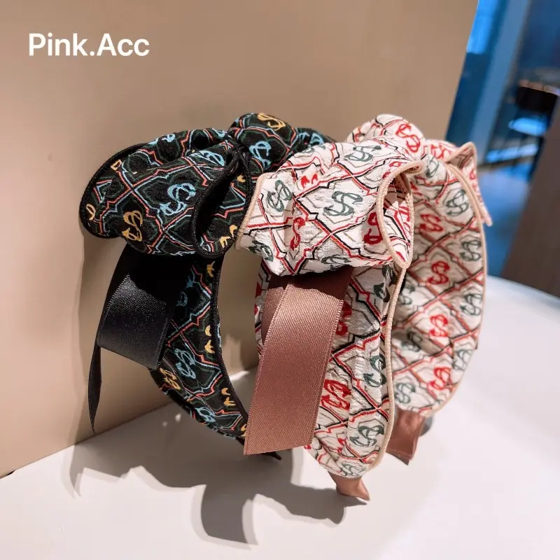 Printed Bow Double-Layer Oversized Headband