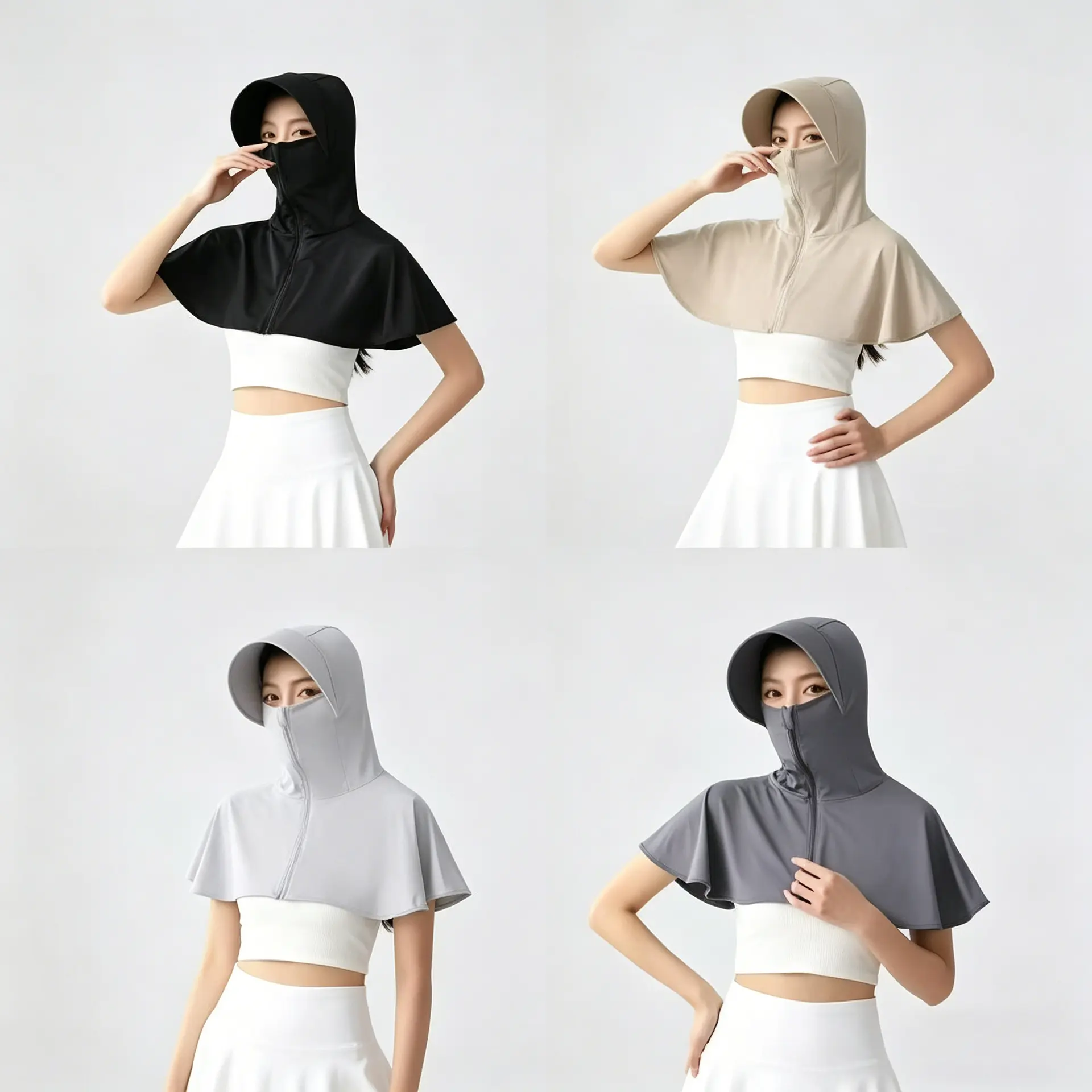 Womens Breathable, Sheer Raw-Silk Ice-Silk Sun-Protective Hooded
