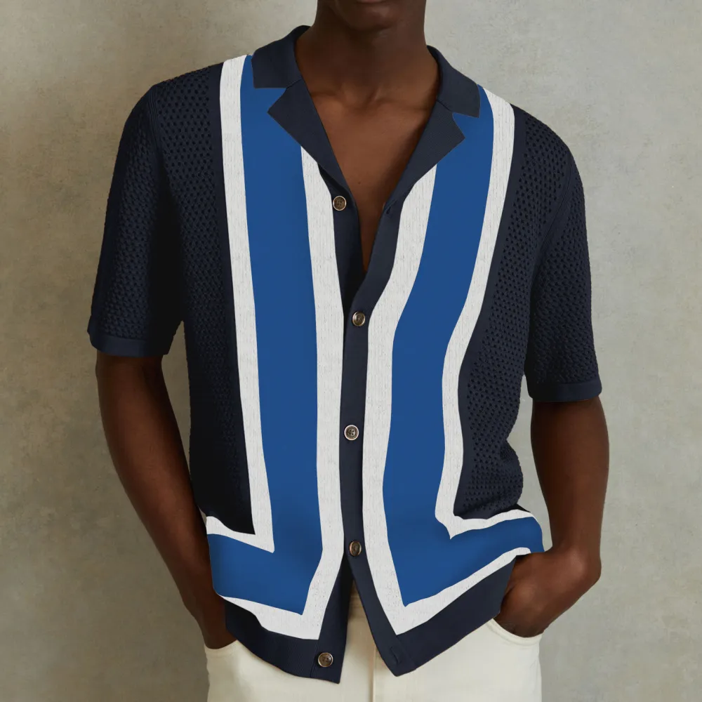 Men's Summer New Striped Contrast Color Knitwear Top