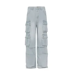 American Washed Worn Jeans Retro Wide Leg - Blue - View 1
