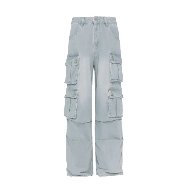 American Washed Worn Jeans Retro Wide Leg Blue - Shop at LoveMi