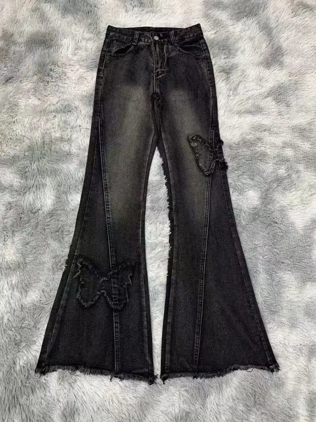 Fashion Elastic Plus Size Women's Denim Flared Pants Black - Shop at LoveMi