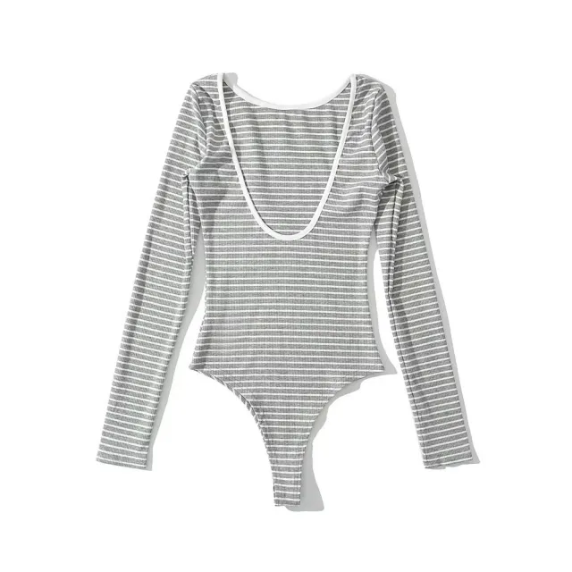 Sexy Big Back exposure Striped Tight Jumpsuit Solid Color Gray - Shop at LoveMi