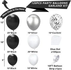 Black Metal Silver White Balloon Arch Party Decoration Suit - As Shown In The Picture - View 1