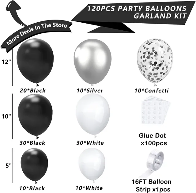 Black Metal Silver White Balloon Arch Party Decoration Suit As Shown In The Picture - Shop at LoveMi
