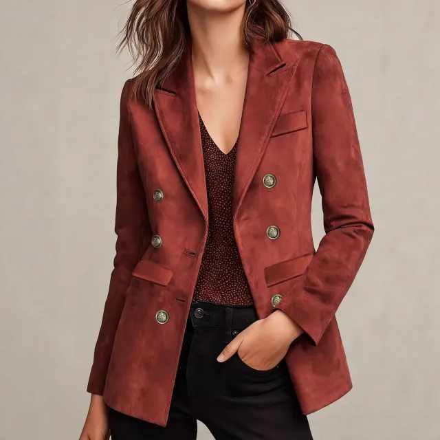 Women's French style Elegant Vintage Double breasted Blazer Wine Red - Shop at LoveMi