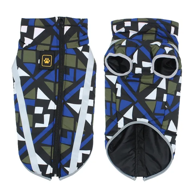 Dog Reflective Warm Shell Jacket Thick Geometric Blue - Shop at LoveMi