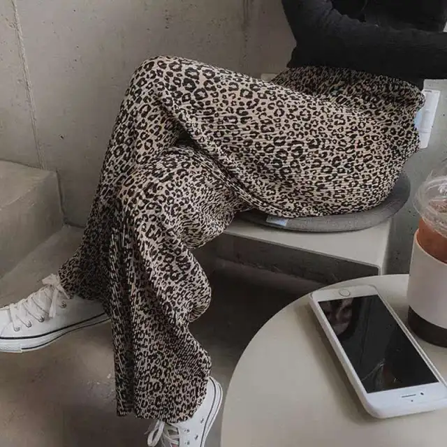 Summer Chiffon Leopard Print Loose Plus Size Casual Wide leg Pants - Shop at LoveMi