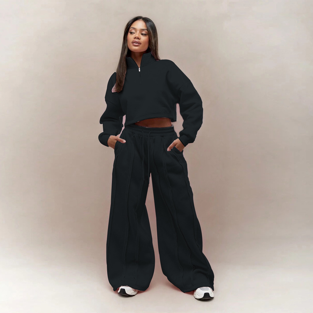 Women’s Solid Color Casual Pullover Trousers Suit