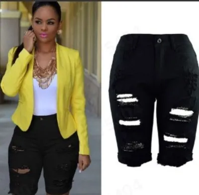 Fashion High Waist Ripped Denim Shorts For Women Black - Shop at LoveMi