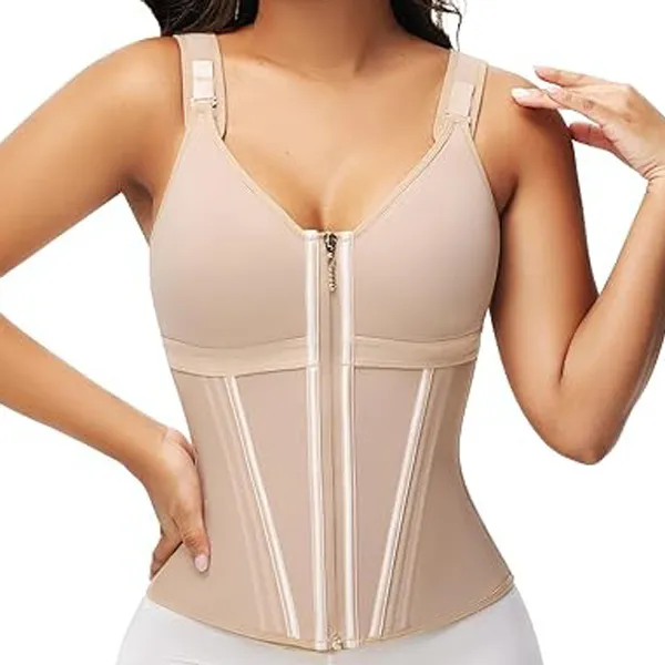 Mesh Belly Contracting And Waist Slimming Three Breasted Corset Color - Shop at LoveMi
