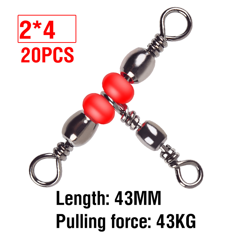 Red Bead Triple Swivel T-Connector Fishing Accessory Figure-Eight Swivel Fishing Gadget