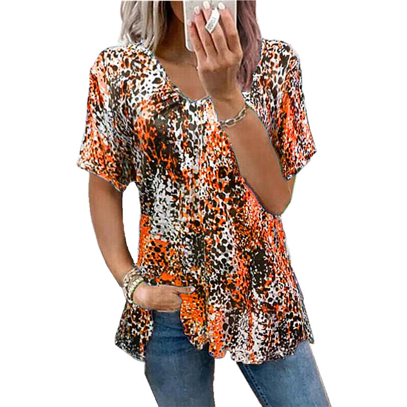 Title 4, Leopard Print Short Sleeve V-neck Top T-shirt W...