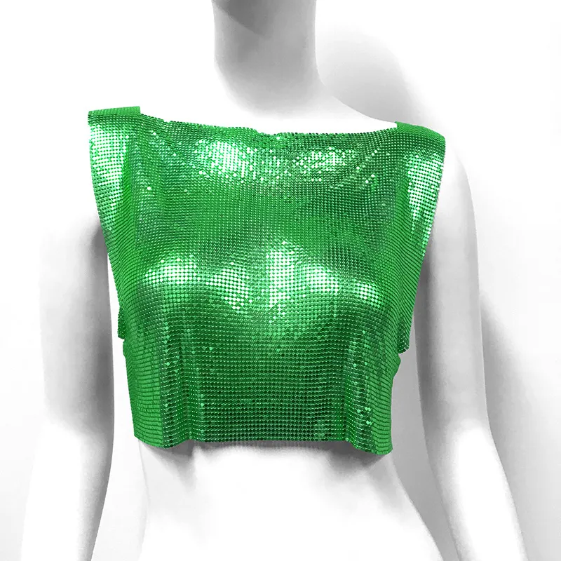 Women's Metal Sequins Top Sweet And Spicy Style Vest - Green