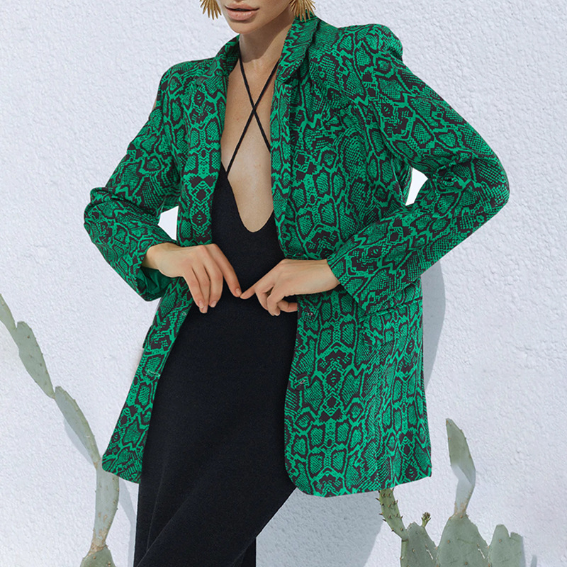 Women's Spring Fashion Design Leopard Print Coat Green - Shop at LoveMi