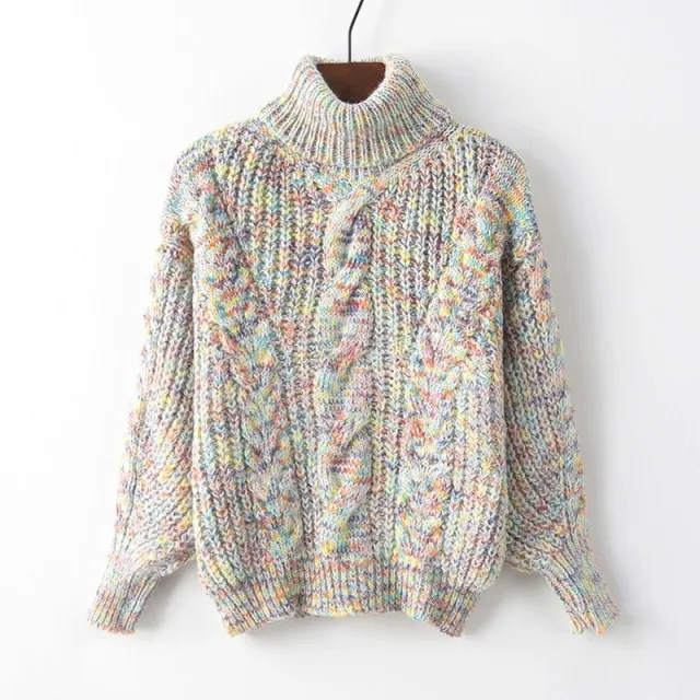 National Style Retro Pullover Thick Turtleneck Loose Women's Knitwear Beige - Shop at LoveMi