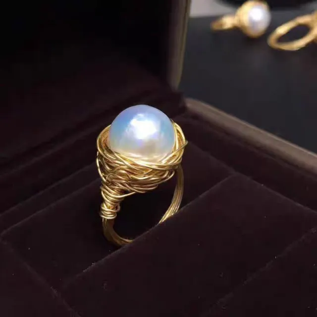 Natural Freshwater Pearl Ring Female Plated 18K Winding Gold - Shop at LoveMi